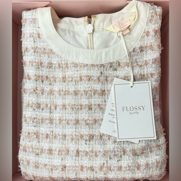 NWT Flossy by Freddy Coco Pink Cream Tweed Dress Medium - Picture 2 of 2